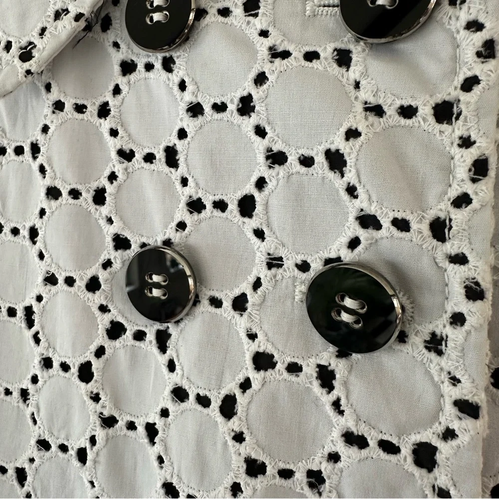 Carolina Herrera Vintage Spring Trench Coat Sz 16 White & Black Italy - Picture 6 of 14